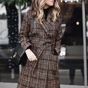 Express Plaid Wool Blend Tweed Oversized Trench Coat S